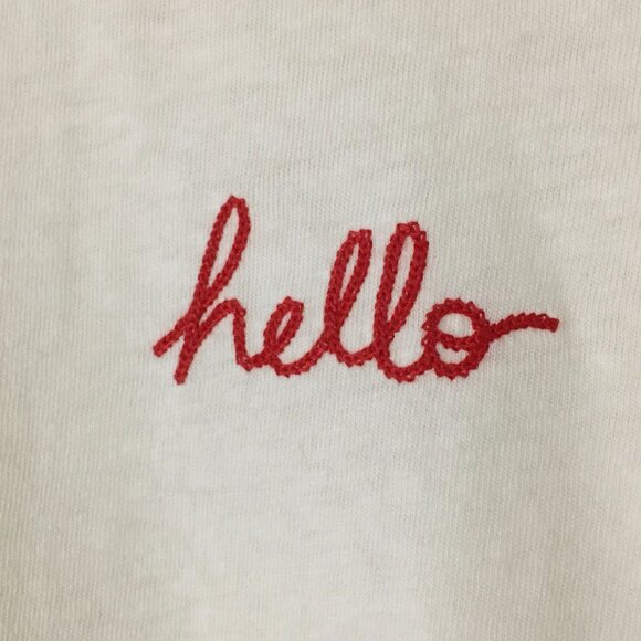 NEW! GAP embroidered HELLO Creamy Off-White ringer style t-shirt  - S Tall - Picture 5 of 7